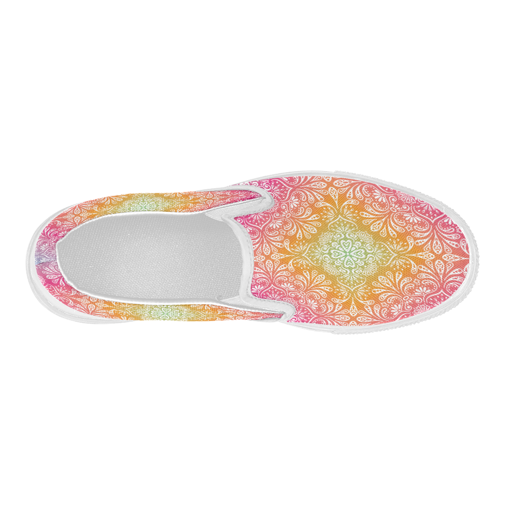 Rainbow Flowers Mandala I Women's Slip-on Canvas Shoes (Model 019)