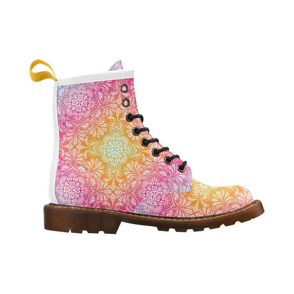 Rainbow Flowers Mandala I High Grade PU Leather Martin Boots For Women Model 402H
