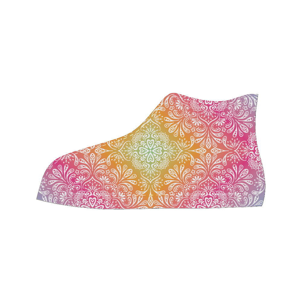 Rainbow Flowers Mandala I High Top Canvas Women's Shoes/Large Size (Model 017)