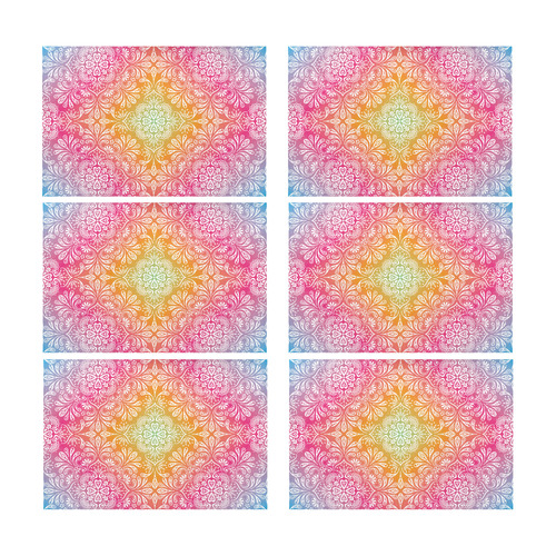 Rainbow Flowers Mandala I Placemat 12’’ x 18’’ (Set of 6)