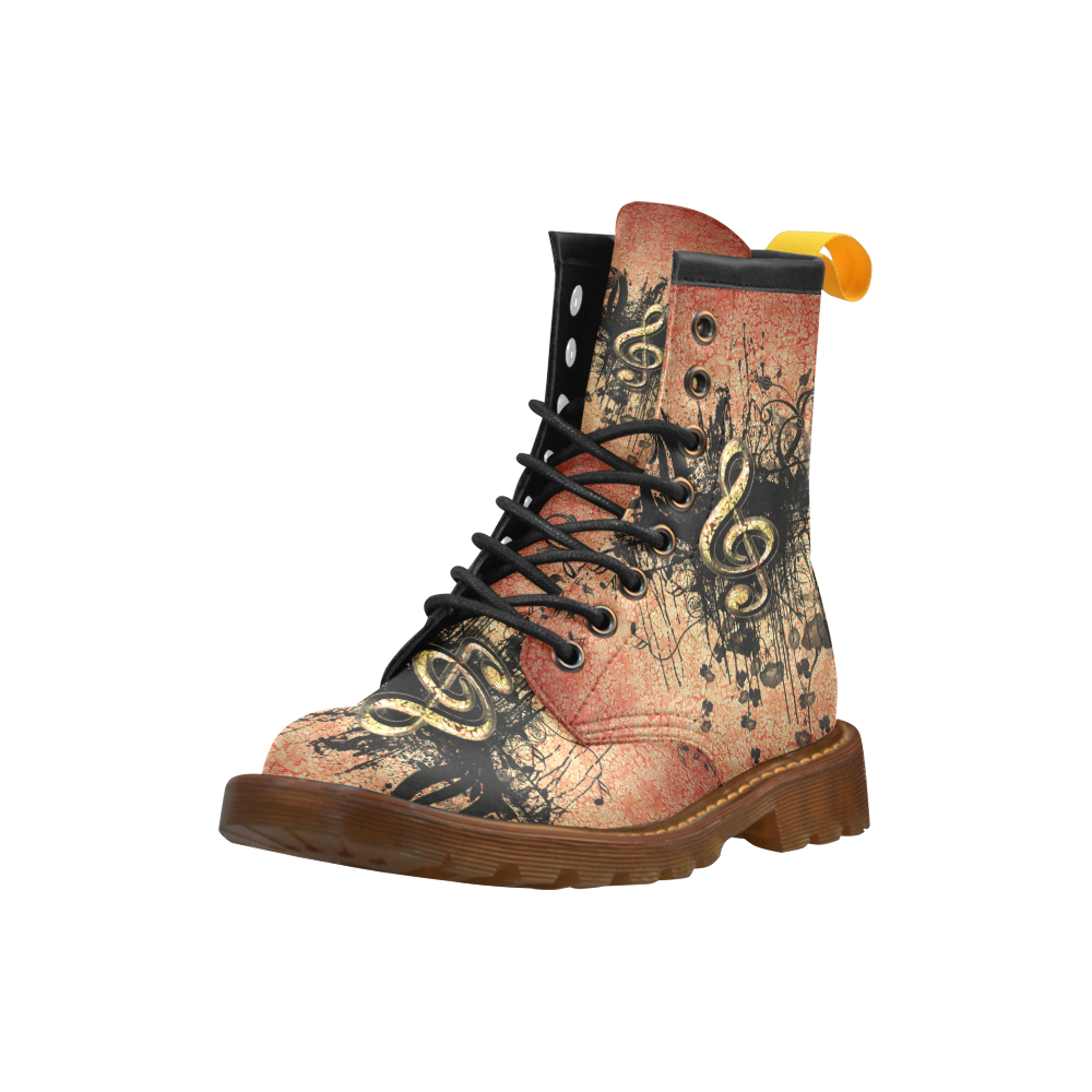 Decorative clef with floral elements and grunge High Grade PU Leather Martin Boots For Women Model 402H