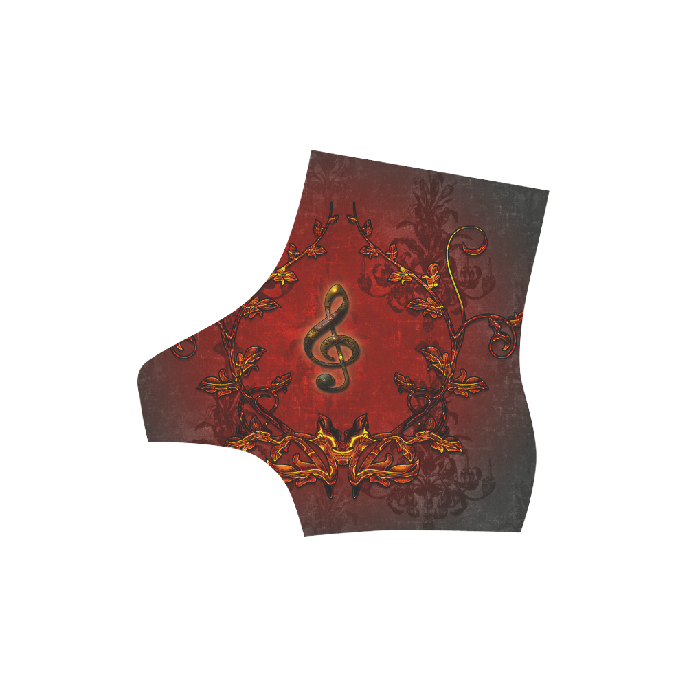 Music, clef and red floral elements High Grade PU Leather Martin Boots For Women Model 402H