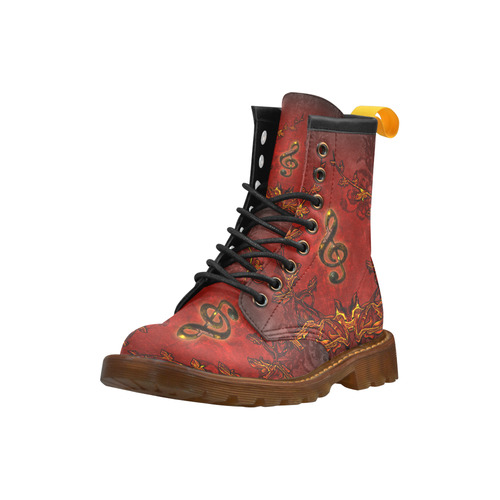 Music, clef and red floral elements High Grade PU Leather Martin Boots For Women Model 402H