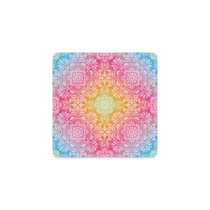 Rainbow Flowers Mandala I Square Coaster