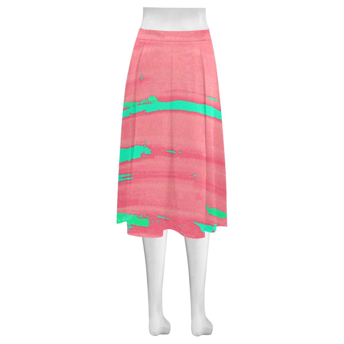 Mint on Pink Mnemosyne Women's Crepe Skirt (Model D16)