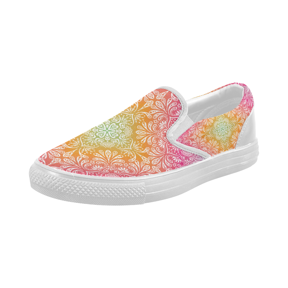 Rainbow Flowers Mandala I Women's Slip-on Canvas Shoes (Model 019)