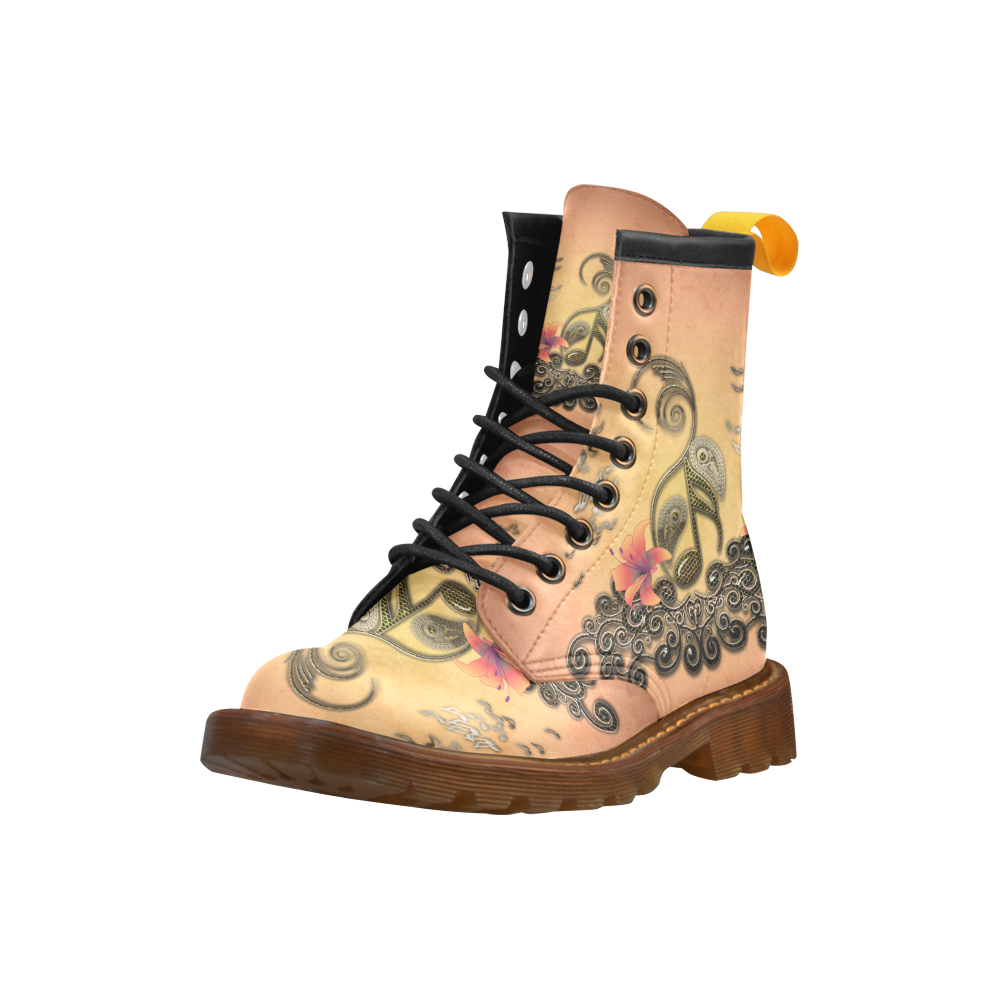 Wonderful key notes with floral elements High Grade PU Leather Martin Boots For Women Model 402H