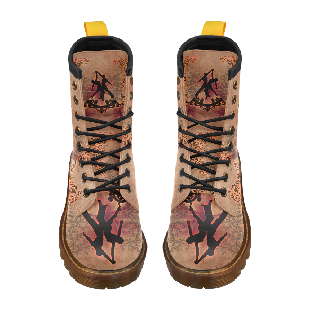 Wonderful dancing couple with floral elements High Grade PU Leather Martin Boots For Women Model 402H