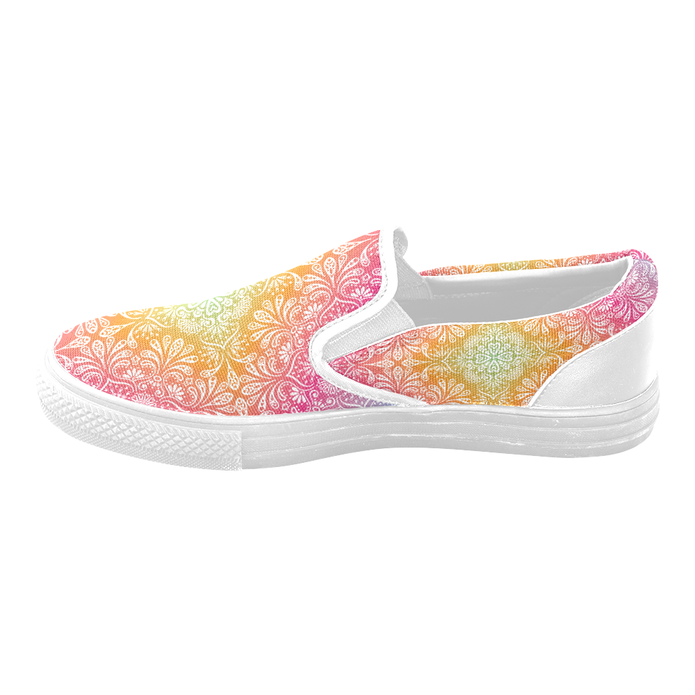 Rainbow Flowers Mandala I Women's Unusual Slip-on Canvas Shoes (Model 019)
