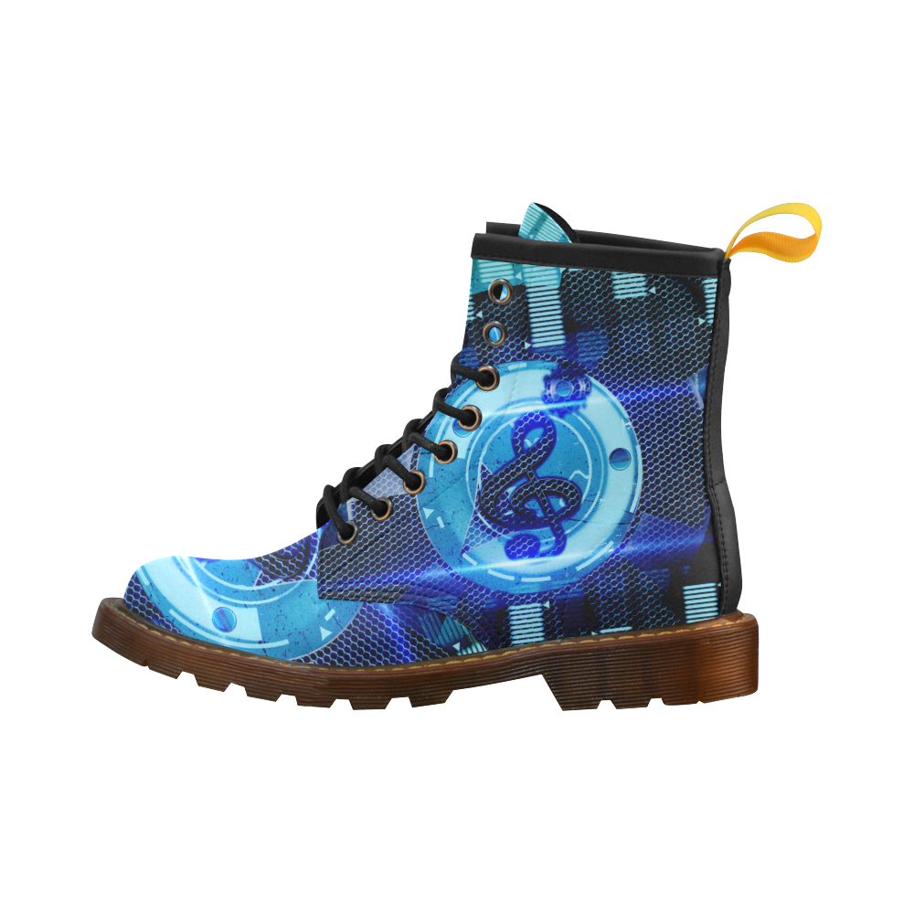 Music, clef in blue mechanical design High Grade PU Leather Martin Boots For Women Model 402H