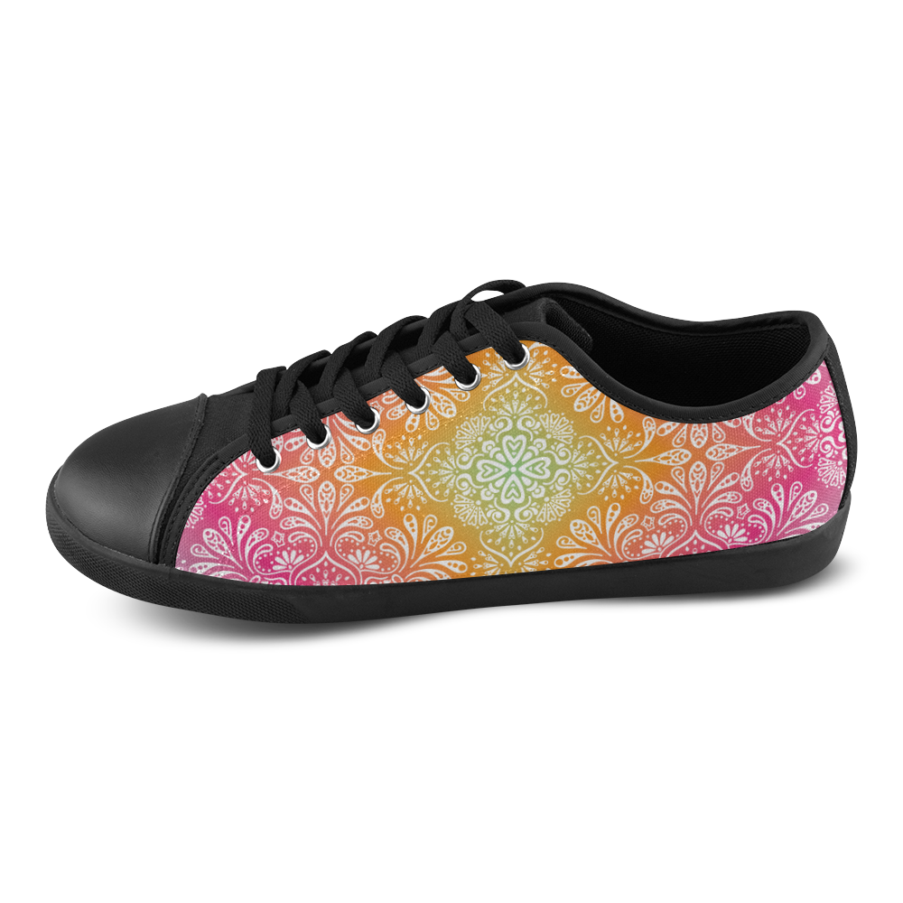 Rainbow Flowers Mandala I Canvas Shoes for Women/Large Size (Model 016)