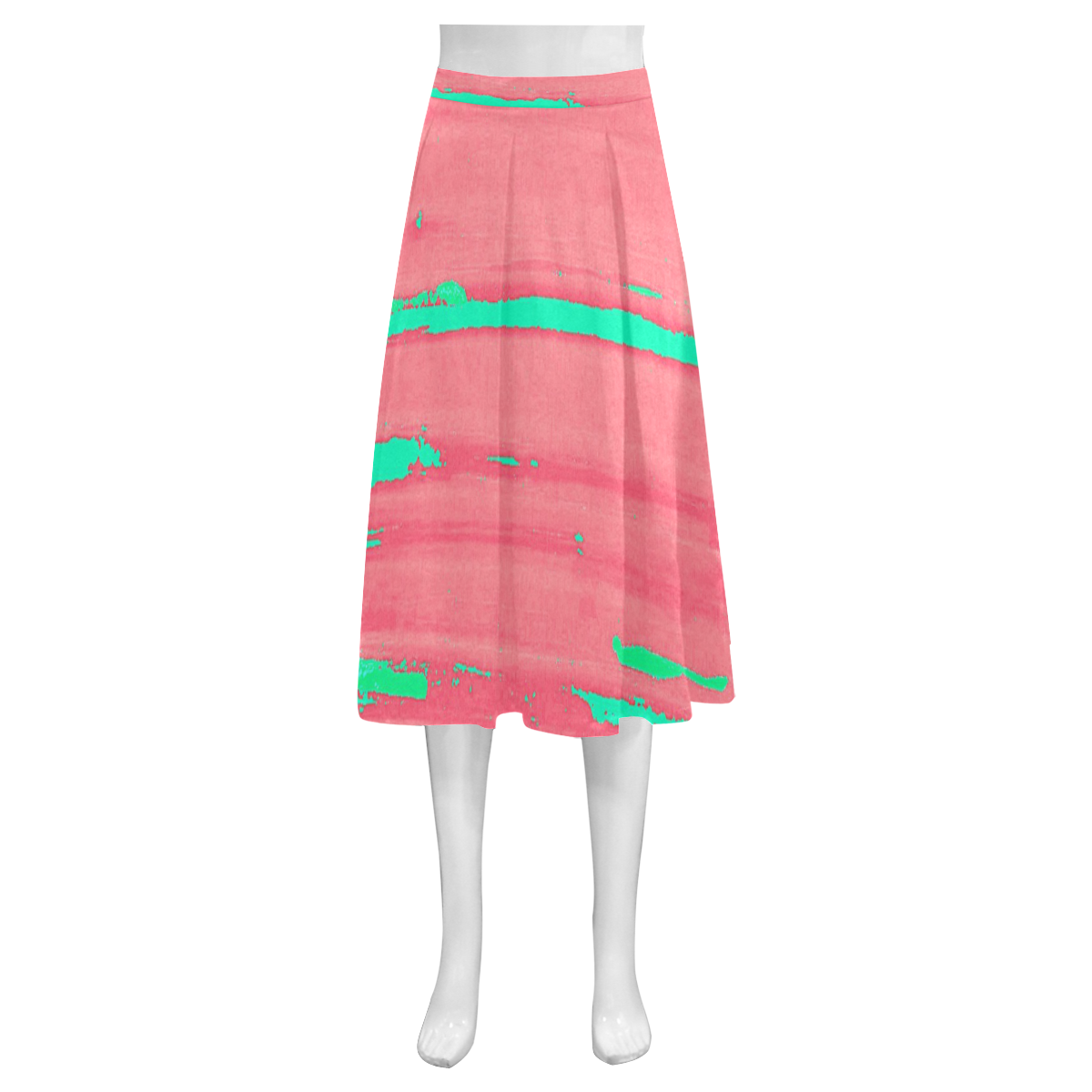 Mint on Pink Mnemosyne Women's Crepe Skirt (Model D16)