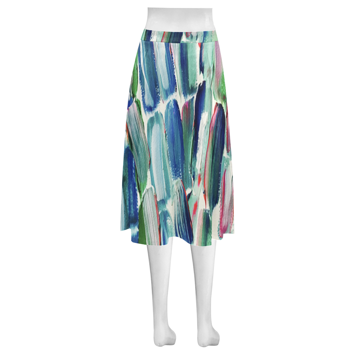 Blue and Pink Mnemosyne Women's Crepe Skirt (Model D16)