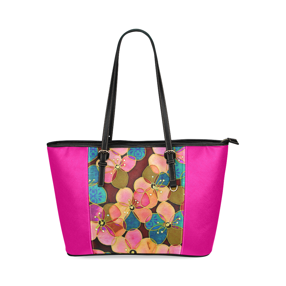 FLOWERPOWER Leather Tote Bag/Small (Model 1640)