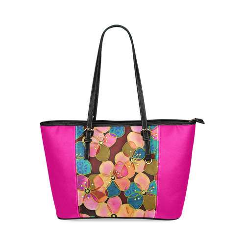 FLOWERPOWER Leather Tote Bag/Small (Model 1640)