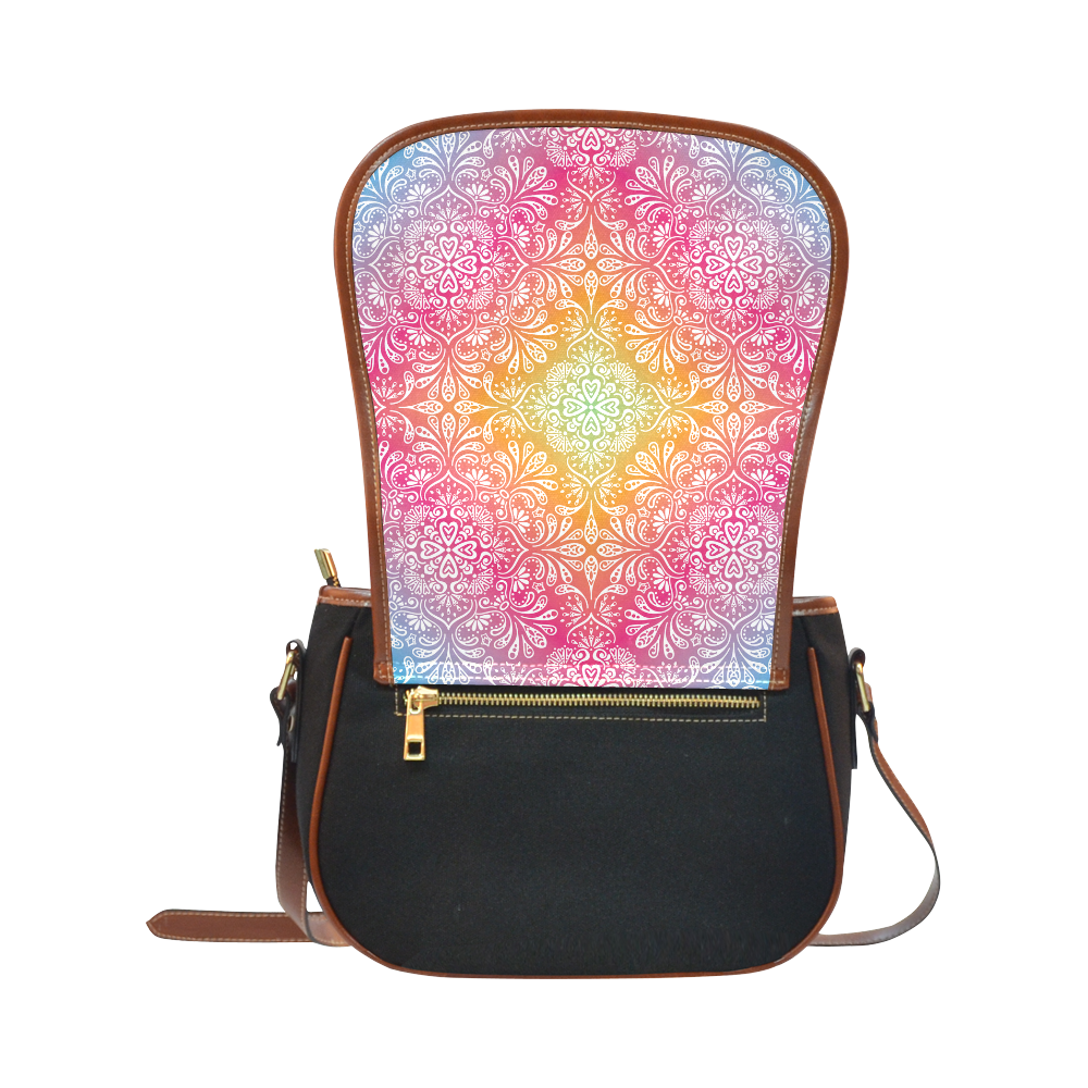 Rainbow Flowers Mandala I Saddle Bag/Small (Model 1649)(Flap Customization)