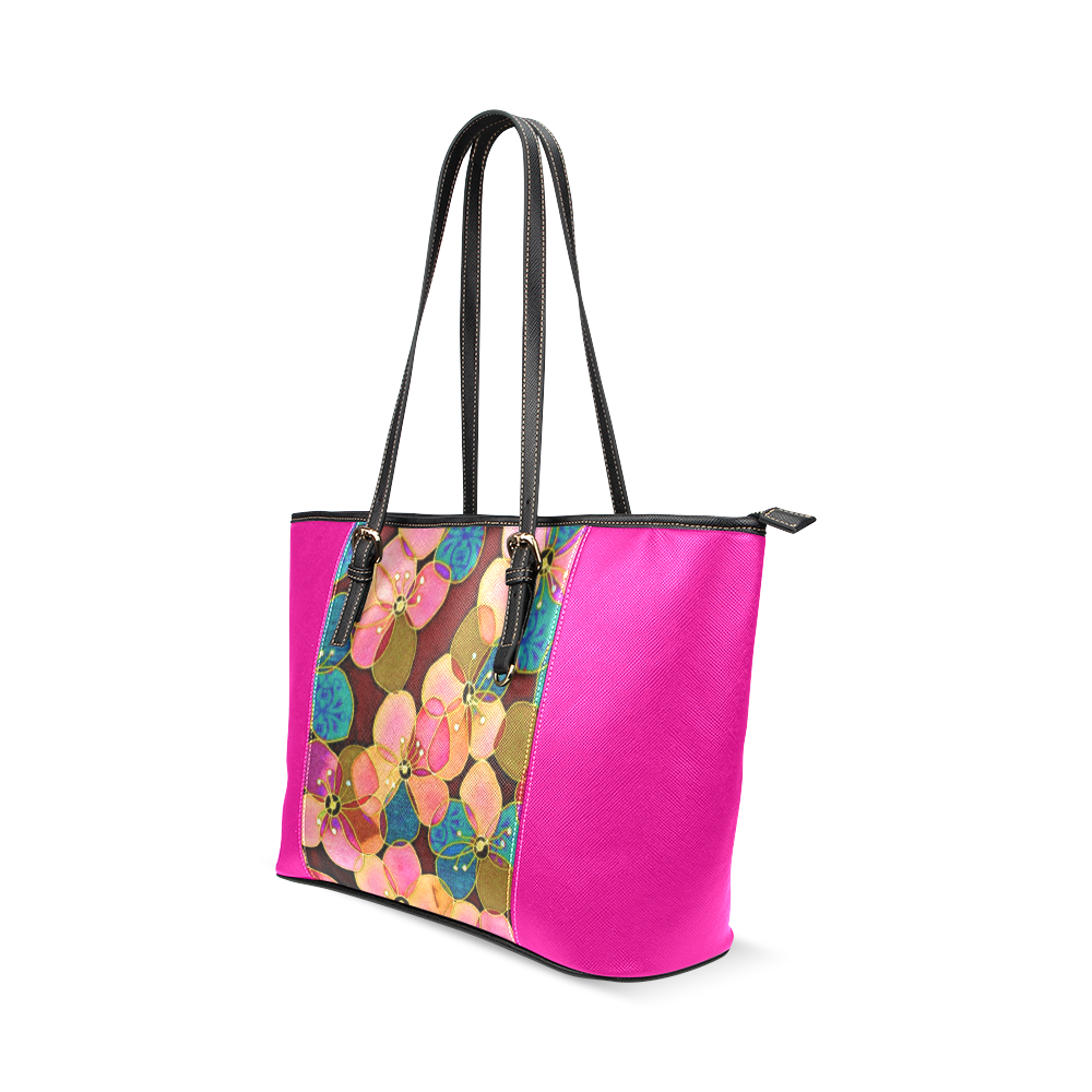 FLOWERPOWER Leather Tote Bag/Small (Model 1640)