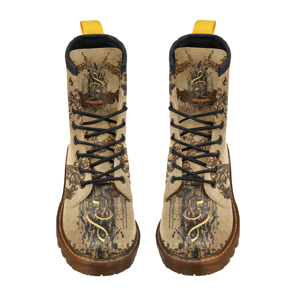 Music, clef with floral elements in rusty metal High Grade PU Leather Martin Boots For Women Model 402H