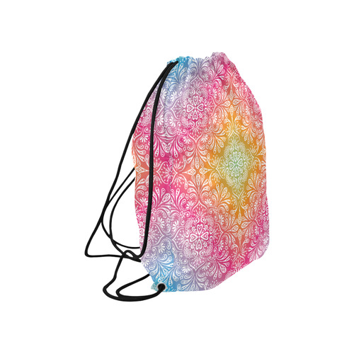 Rainbow Flowers Mandala I Large Drawstring Bag Model 1604 (Twin Sides)  16.5"(W) * 19.3"(H)