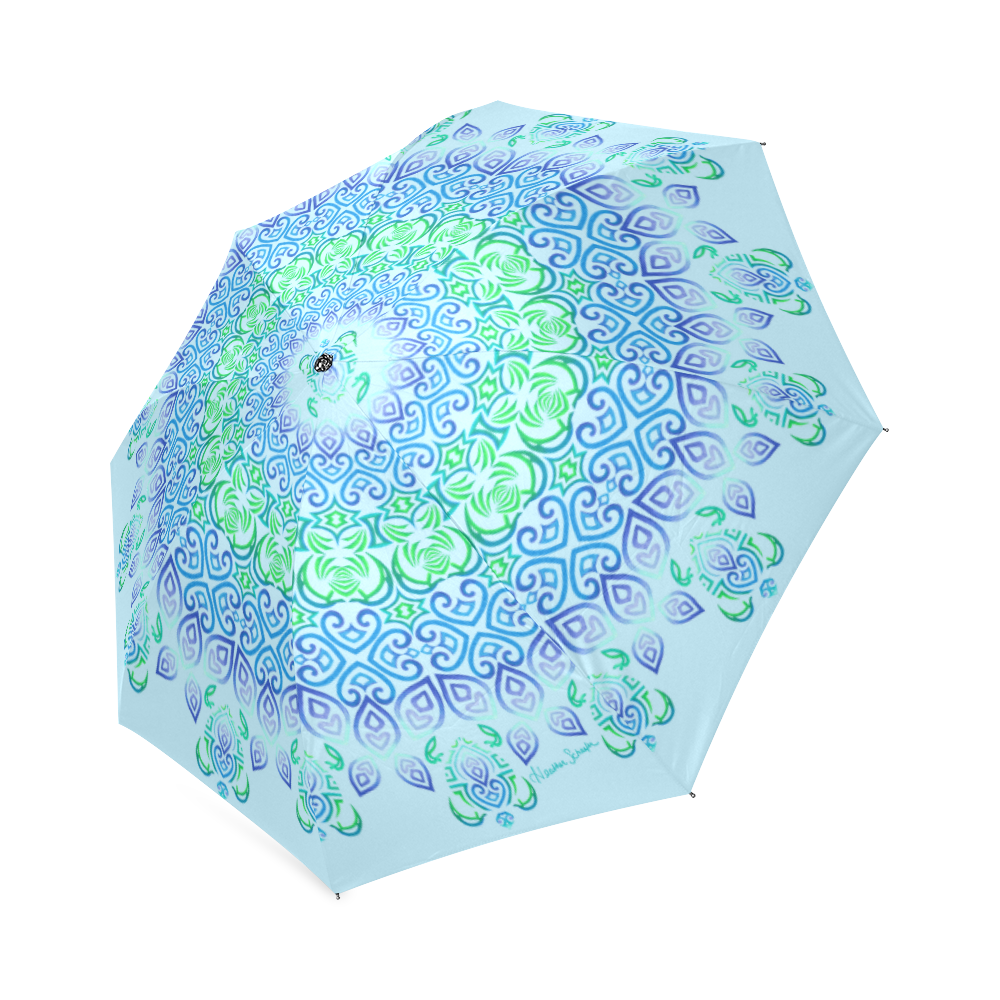 Tribal Turtle Mandala on Light Blue Foldable Umbrella (Model U01)