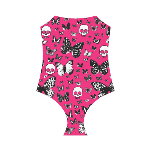 Skulls & Butterflies on Pink Strap Swimsuit ( Model S05)