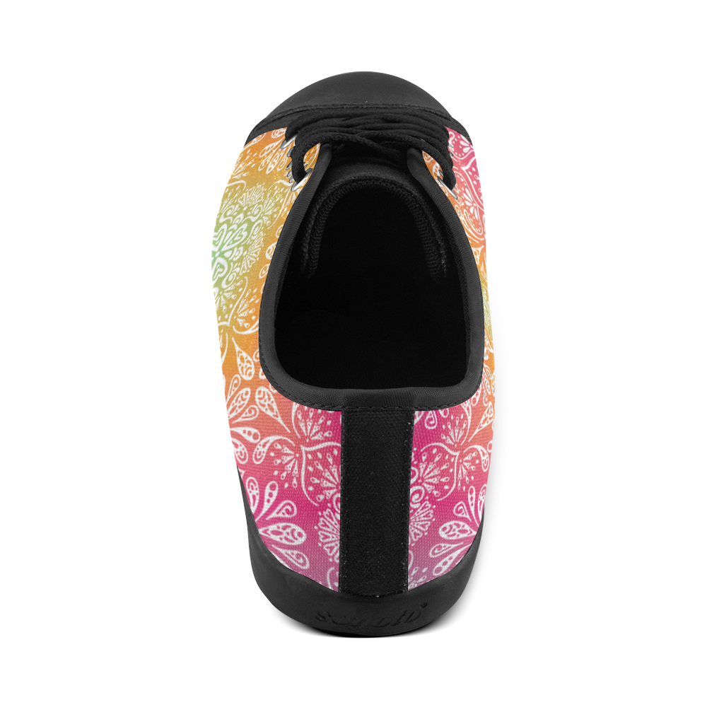 Rainbow Flowers Mandala I Canvas Shoes for Women/Large Size (Model 016)