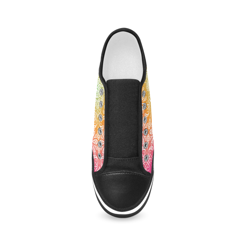 Rainbow Flowers Mandala I Women's Canvas Zipper Shoes/Large Size (Model 001)