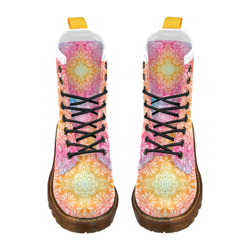 Rainbow Flowers Mandala I High Grade PU Leather Martin Boots For Women Model 402H