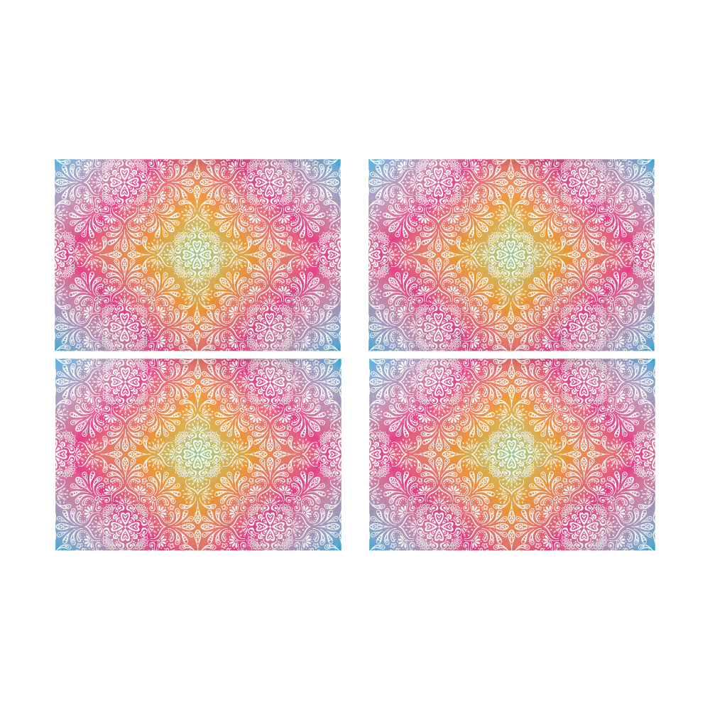 Rainbow Flowers Mandala I Placemat 12’’ x 18’’ (Set of 4)