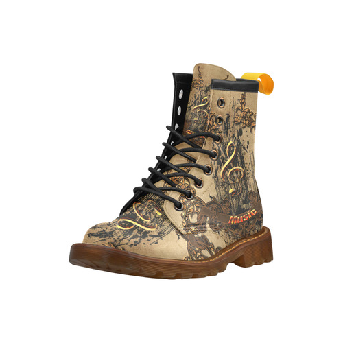 Music, clef with floral elements in rusty metal High Grade PU Leather Martin Boots For Women Model 402H