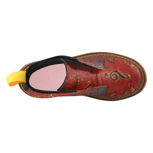 Music, clef and red floral elements High Grade PU Leather Martin Boots For Women Model 402H