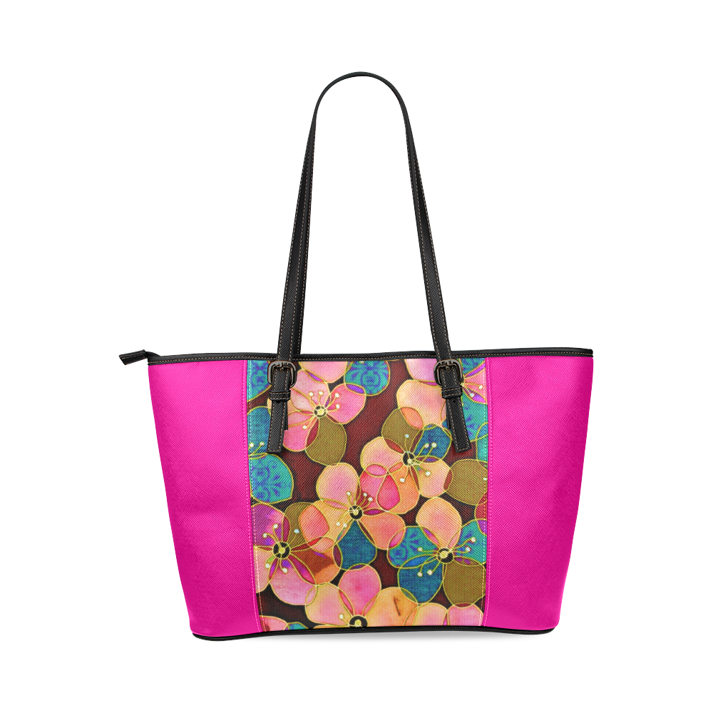 FLOWERPOWER Leather Tote Bag/Small (Model 1640)