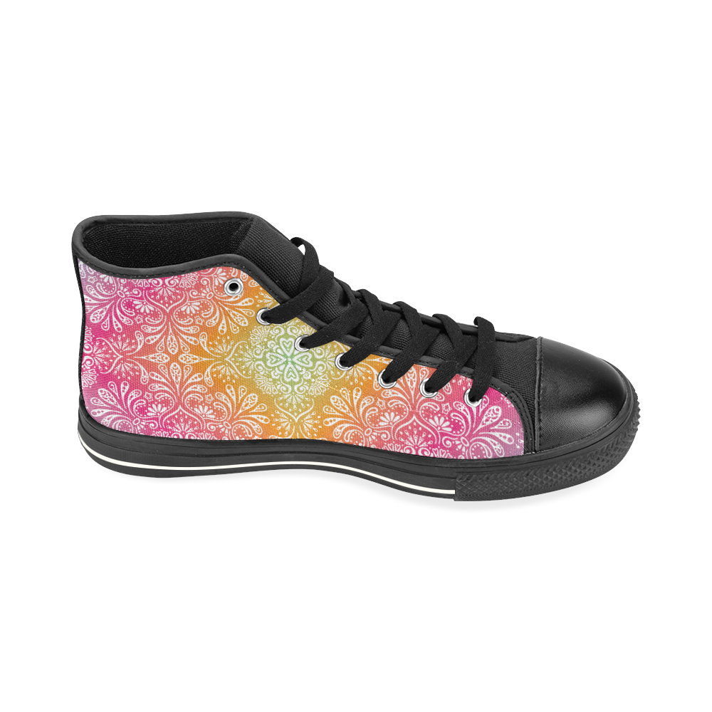 Rainbow Flowers Mandala I High Top Canvas Women's Shoes/Large Size (Model 017)