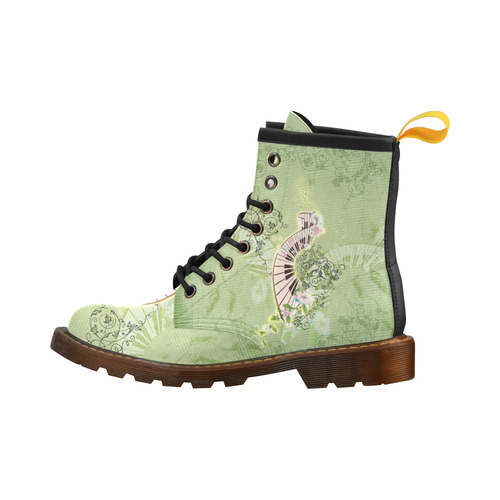 Wonderful piano with flowers on green background High Grade PU Leather Martin Boots For Women Model 402H