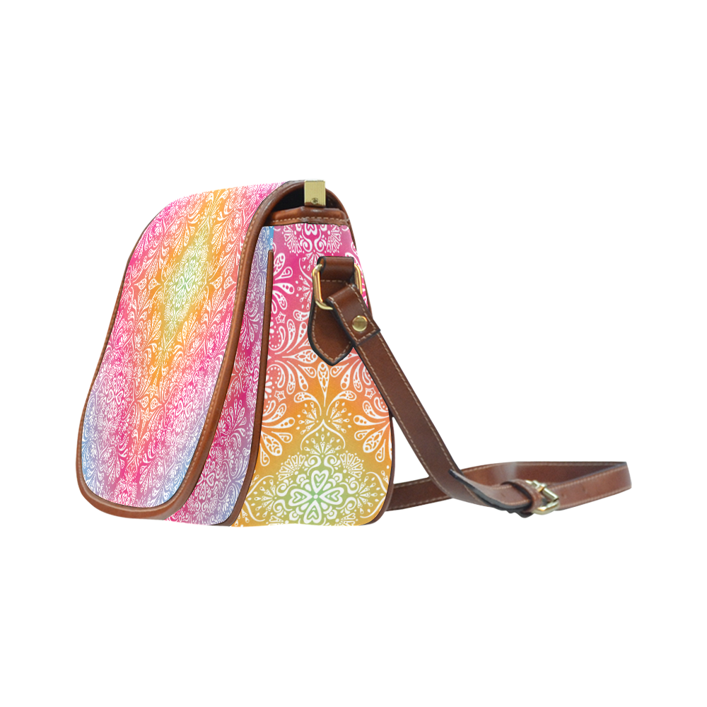 Rainbow Flowers Mandala I Saddle Bag/Small (Model 1649) Full Customization