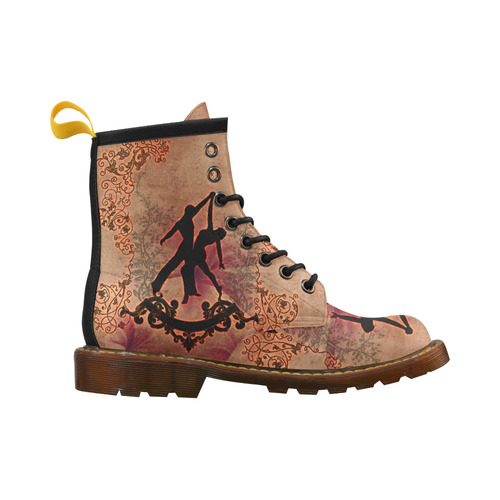 Wonderful dancing couple with floral elements High Grade PU Leather Martin Boots For Women Model 402H