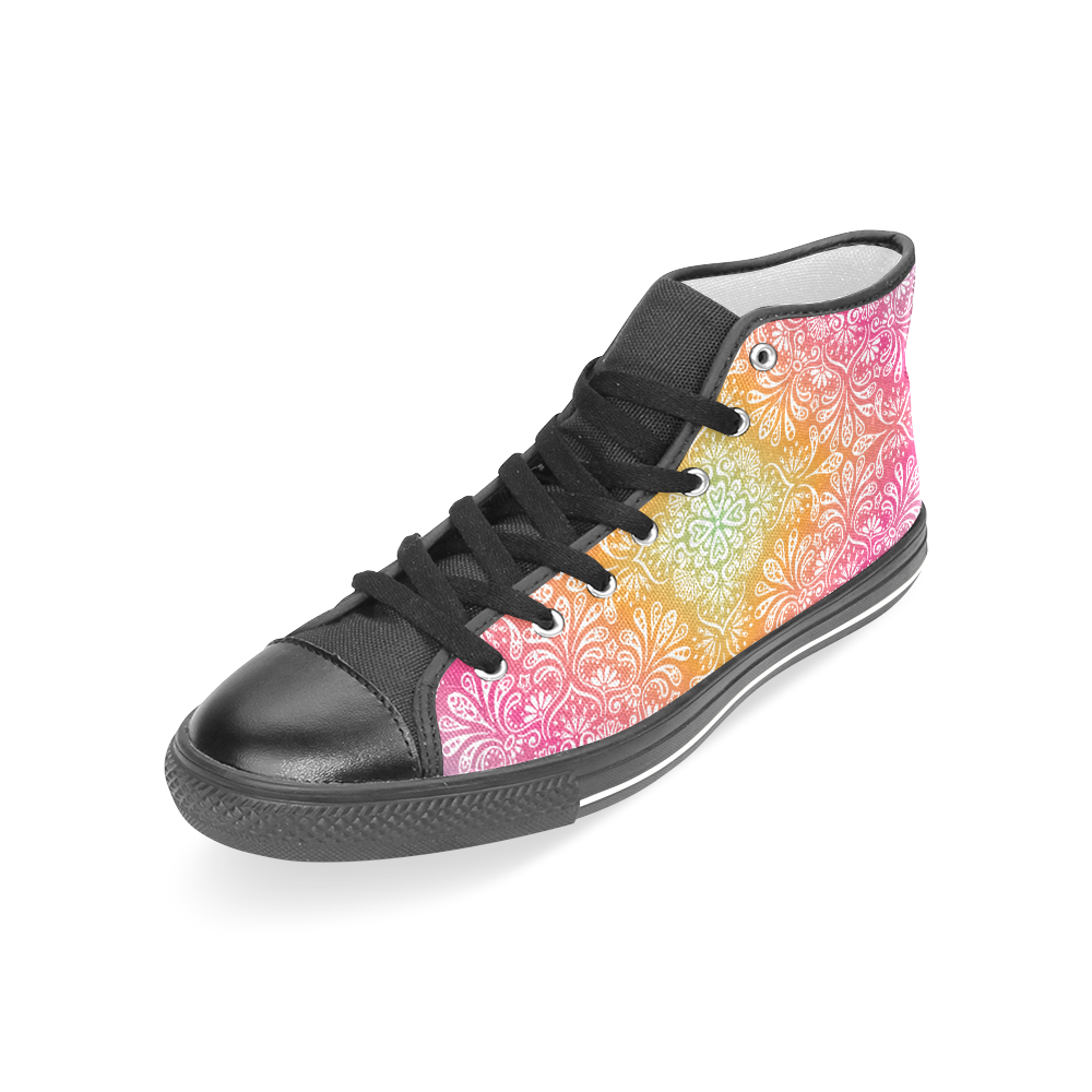 Rainbow Flowers Mandala I Women's Classic High Top Canvas Shoes (Model 017)