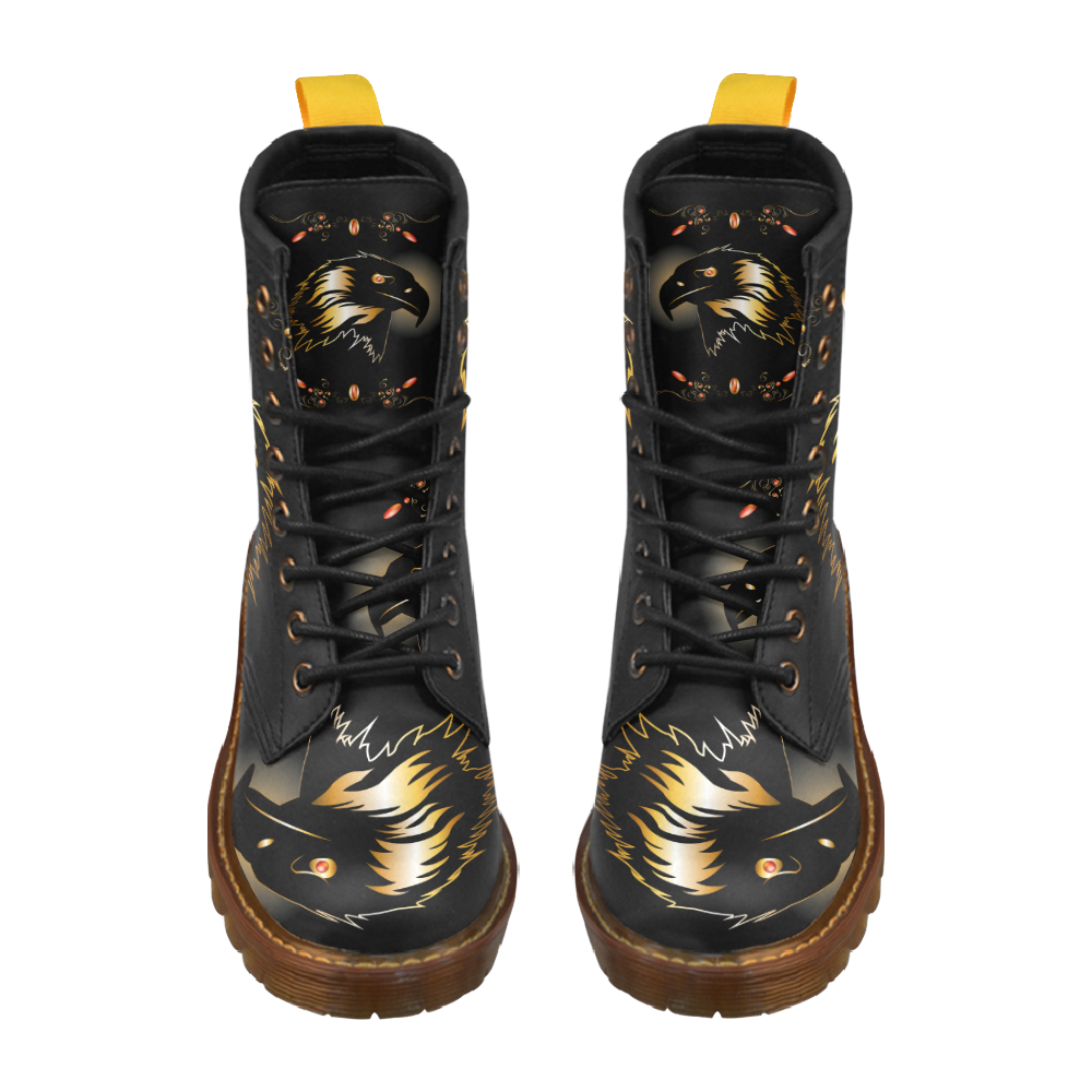 Eagle in gold and black High Grade PU Leather Martin Boots For Women Model 402H