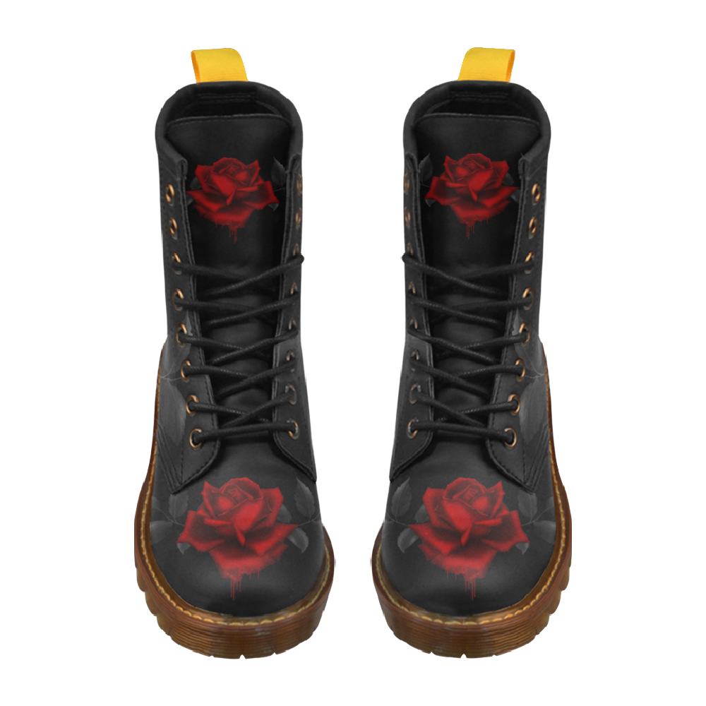 Dark Gothic Rose High Grade PU Leather Martin Boots For Women Model 402H