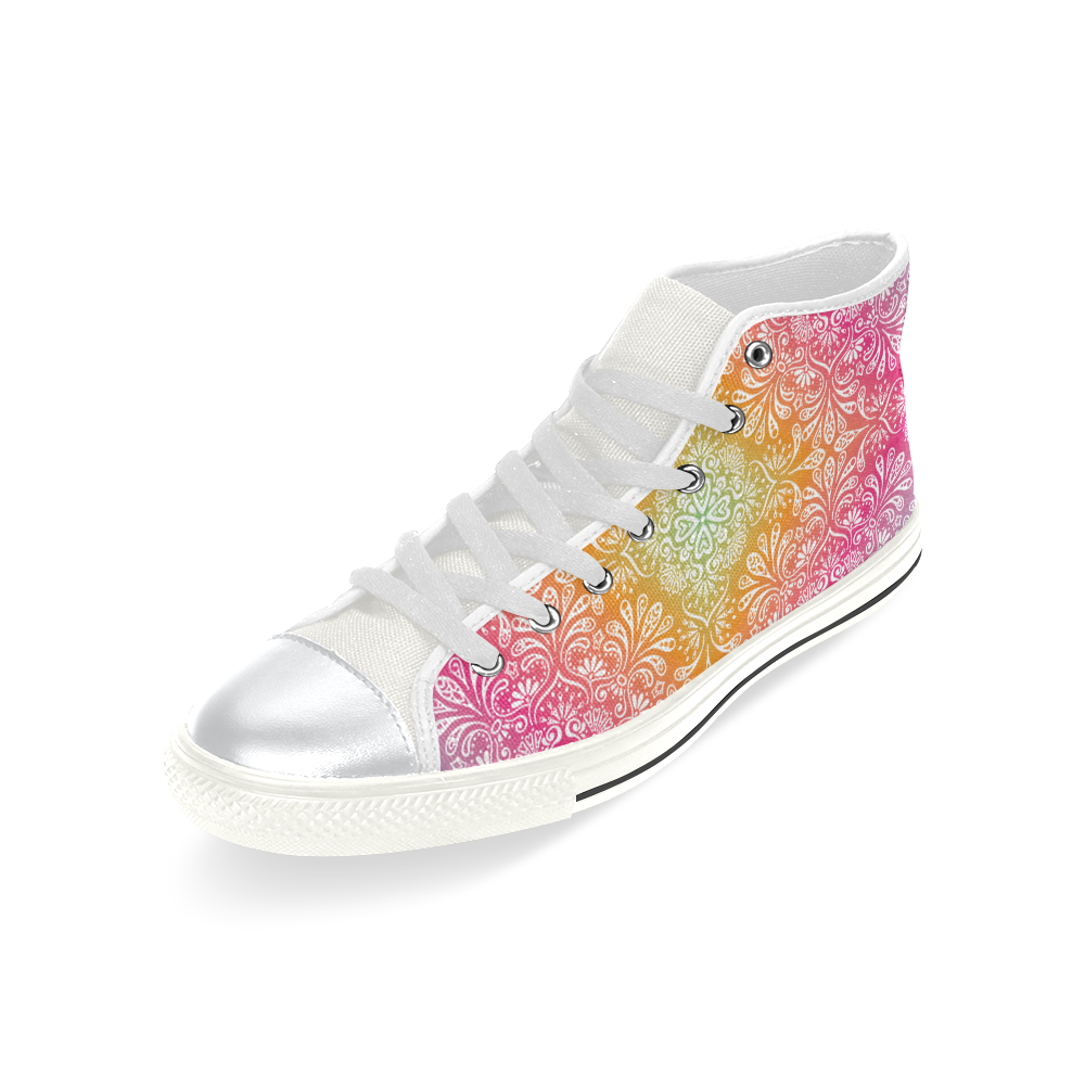 Rainbow Flowers Mandala I High Top Canvas Shoes for Kid (Model 017)