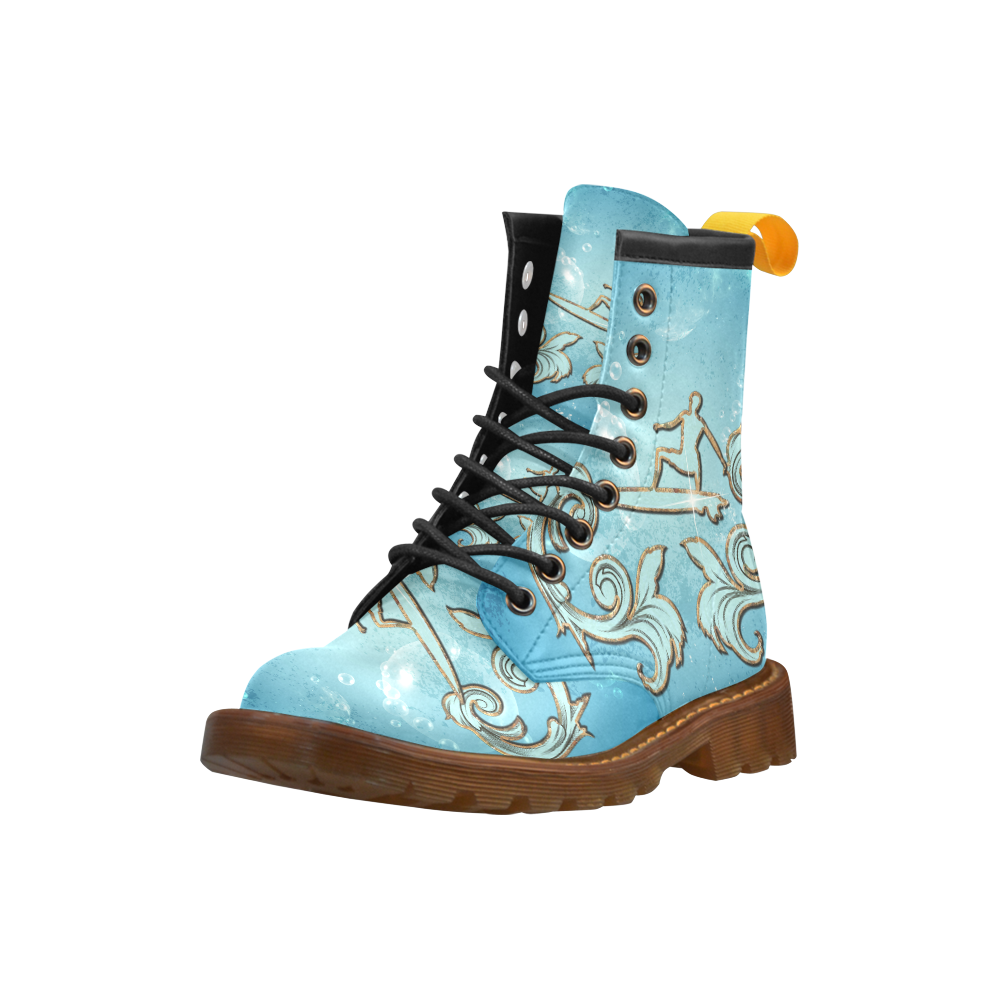 Surfing, blue background High Grade PU Leather Martin Boots For Men Model 402H