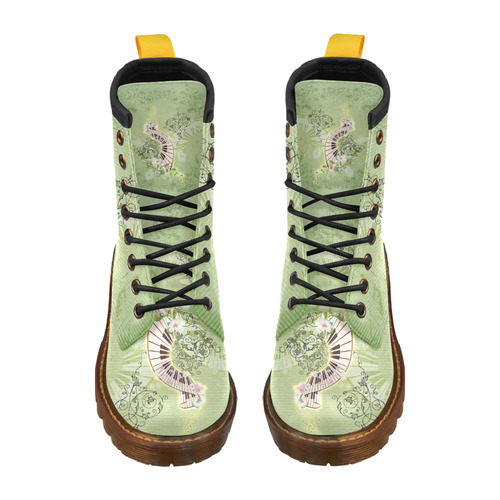 Wonderful piano with flowers on green background High Grade PU Leather Martin Boots For Women Model 402H