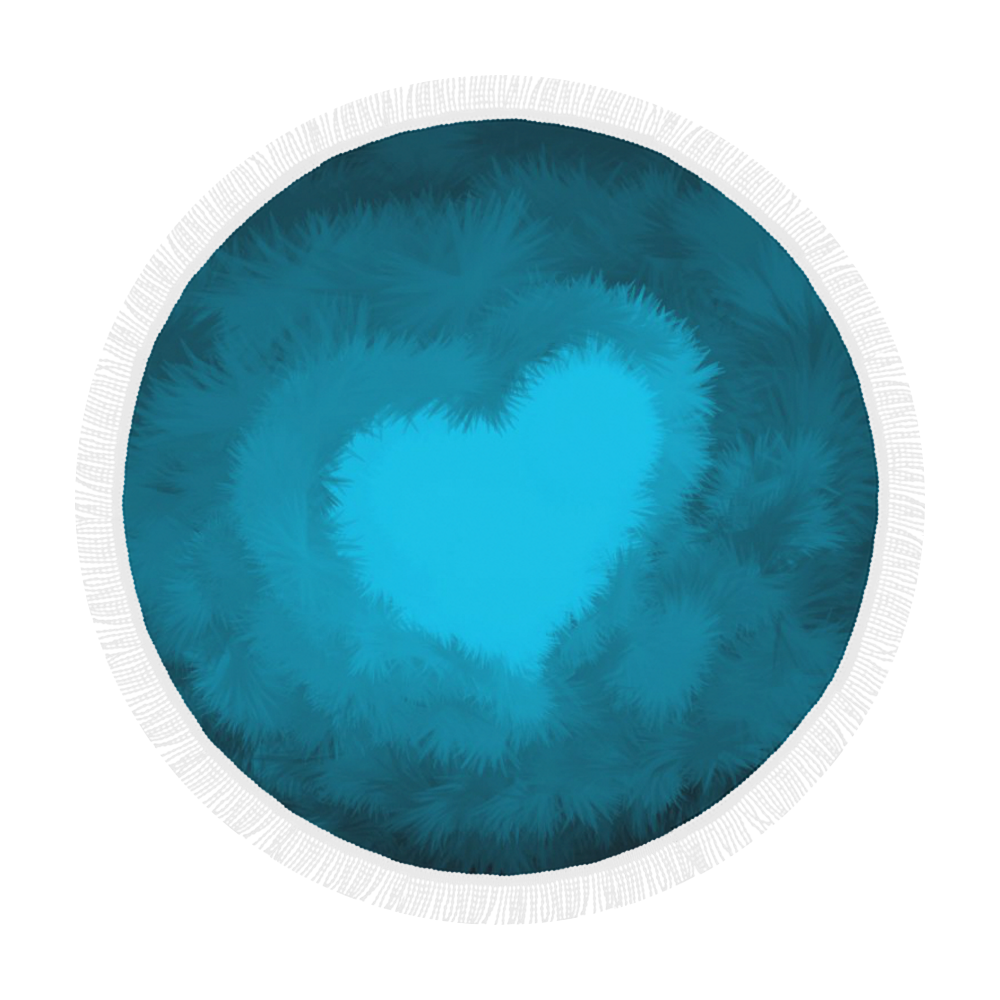 Blue Fluffy Heart, Valentine Circular Beach Shawl 59"x 59"