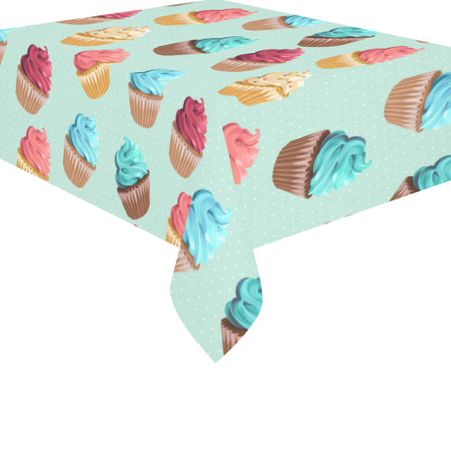 Cup Cakes Party Cotton Linen Tablecloth 52"x 70"