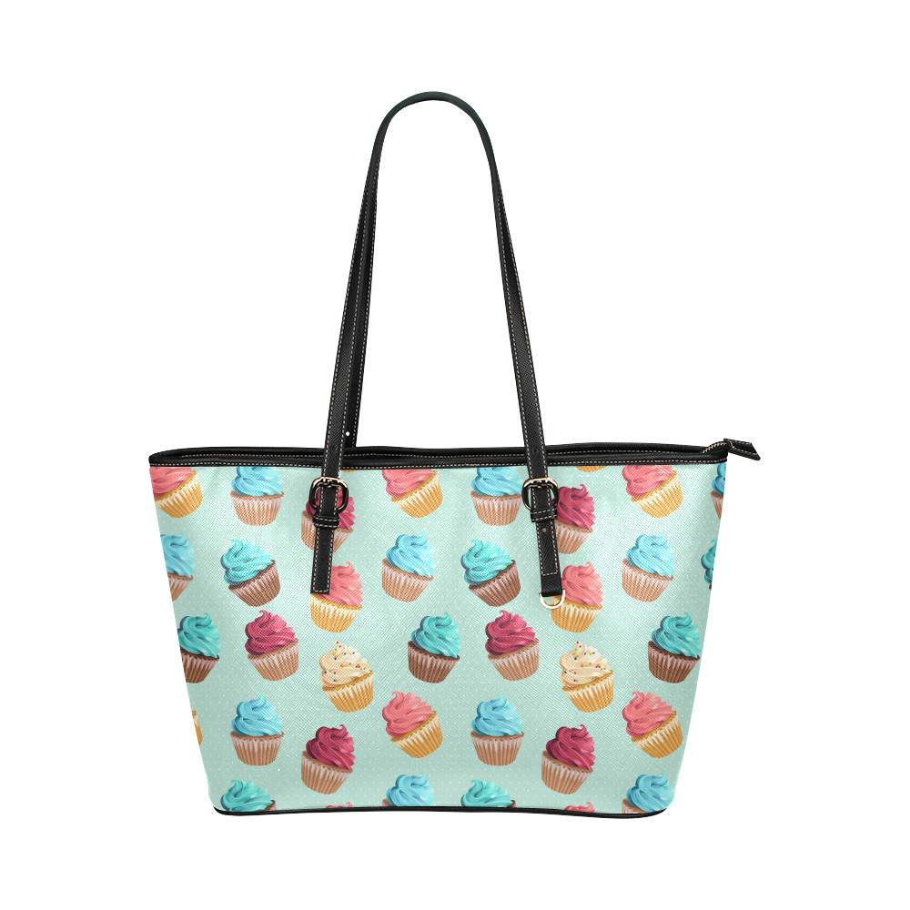 Cup Cakes Party Leather Tote Bag/Small (Model 1651)