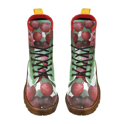 Sour Cherries, watercolor, fruit High Grade PU Leather Martin Boots For Women Model 402H