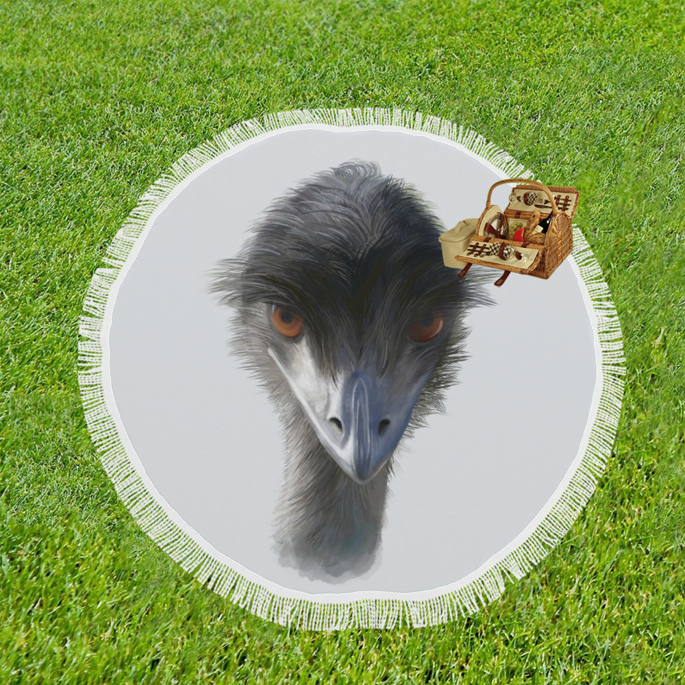 Skeptical Emu, watercolor bird Circular Beach Shawl 59"x 59"