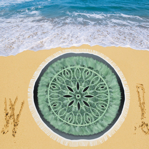 Faux Stitch & Fur mint green 3D decoration Circular Beach Shawl 59"x 59"