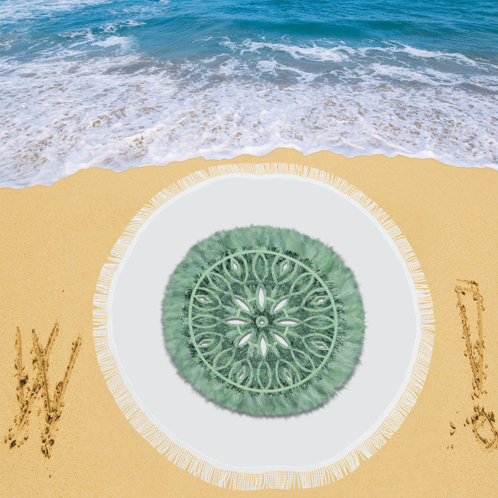 Faux Stitch and Fur mint green 3D decoration Circular Beach Shawl 59"x 59"
