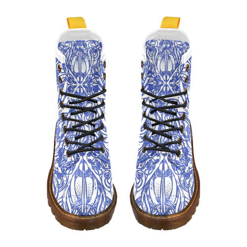 Lace Blue High Grade PU Leather Martin Boots For Women Model 402H